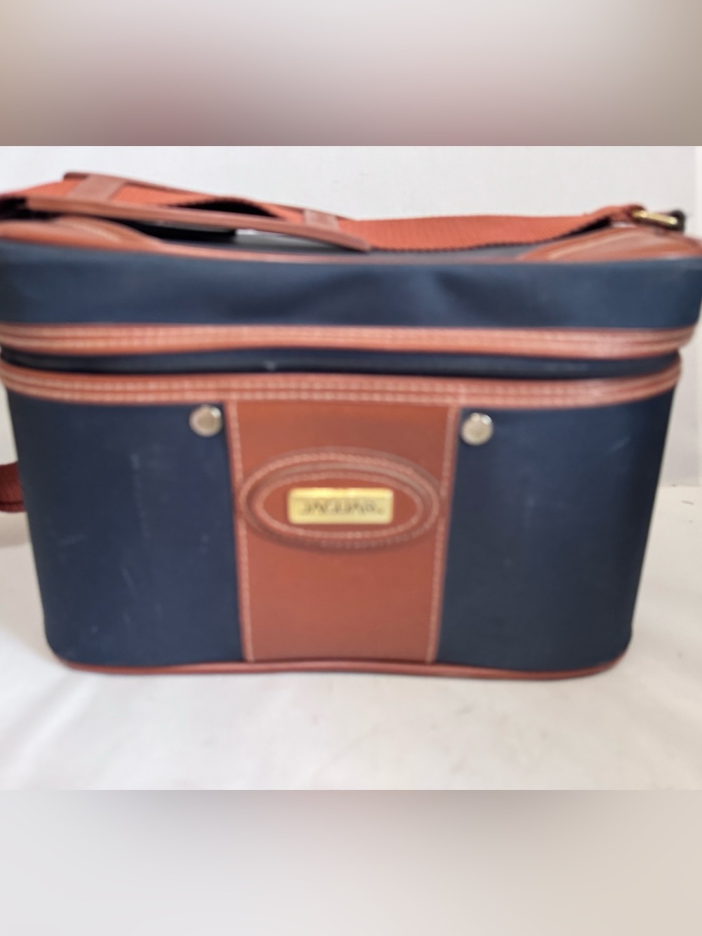 Jaguar Travel Toiletry Makeup Bag Train Case Navy and Brown Nylon leather trim